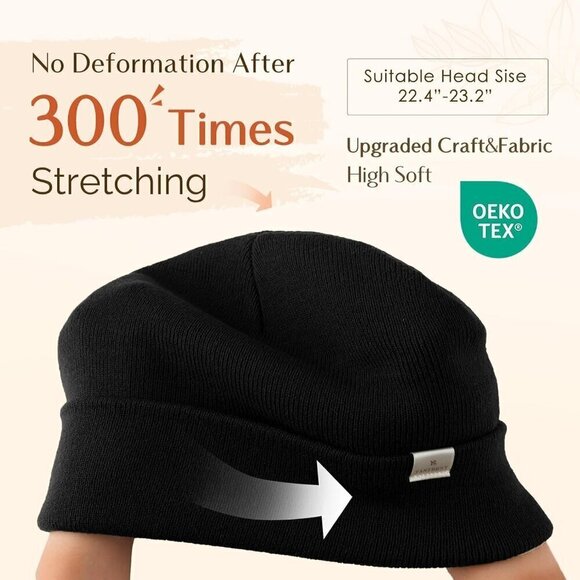 ?Yanibest Women Black Satin Lined Knit Beanie Silk Soft Slouchy Warm Cuffed Hat main image 4